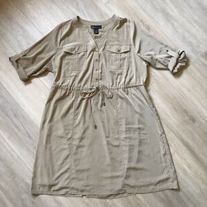 Lane Bryant Tan Button-Up Dress with Drawstring Waist